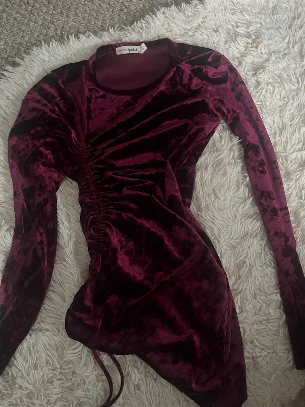 Socialite Long-Sleeve Ruched Velvet Top - Plum